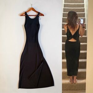 Freshman Black Ribbed Maxi Tank Dress with Side Slit